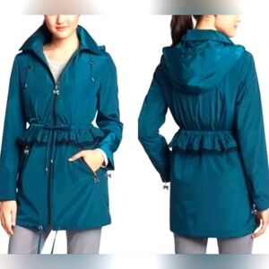 Betsey Johnson Anorak Rain Coat Peplum Teal -